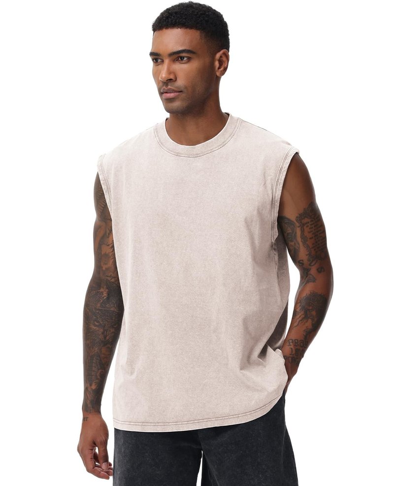 SnowElve 4 Park Mens Workout Tank Tops Sleeveless Tee Shirts Men Muscle Shirt Gym Acid Wash T Shirts Running Beach Loose Fit Tee(BGBUGYBK,L)
