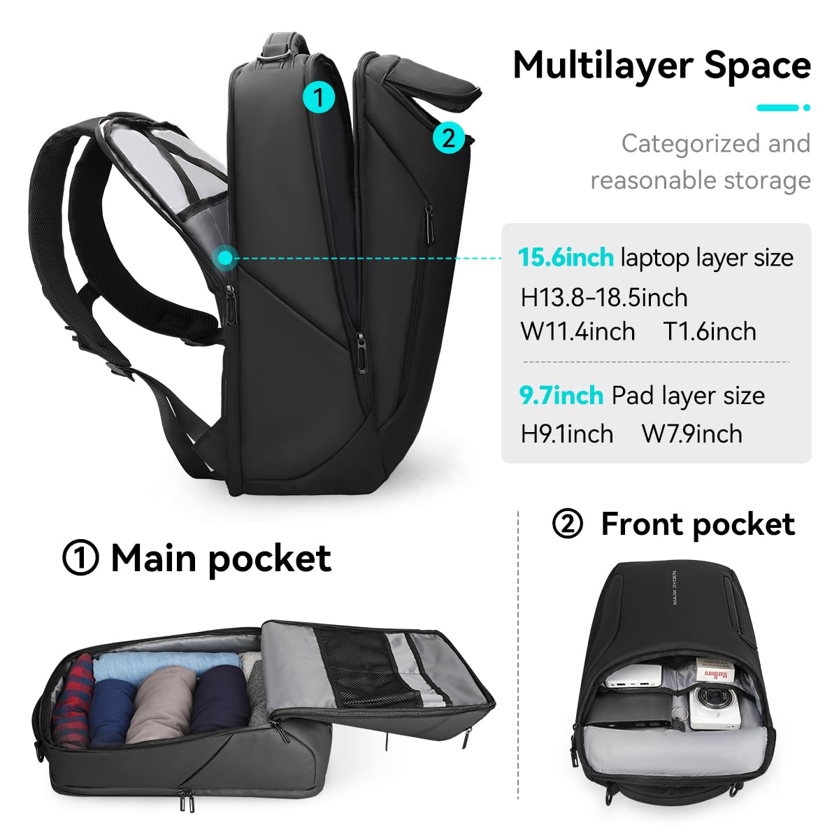 MARK RYDEN mens backpack Large Capacity waterproof laptop backpack business men with USB Charging Port for Official Travel Hiking Pack Fits Under 17.3 Inch Laptop