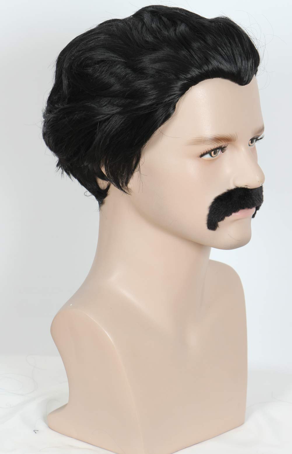 Linfairy Short 80's Costumes Men's Disco Dirt Bag Wig & Moustache Halloween Cosplay Costume Black Wig
