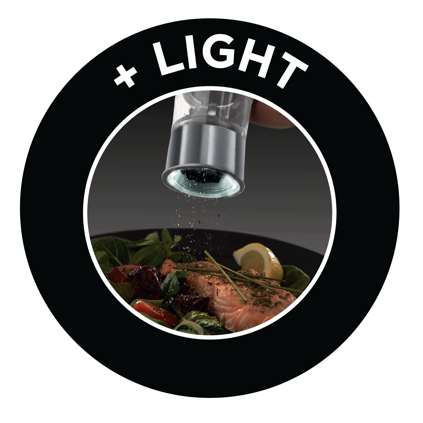 Russell Hobbs Stainless Steel Electric Salt & Pepper Mill Set with Adjustable Ceramic Grinder Heads for fine or coarse Grinding, Battery Operated, Light up During use, One Handed Operation, 23460-56
