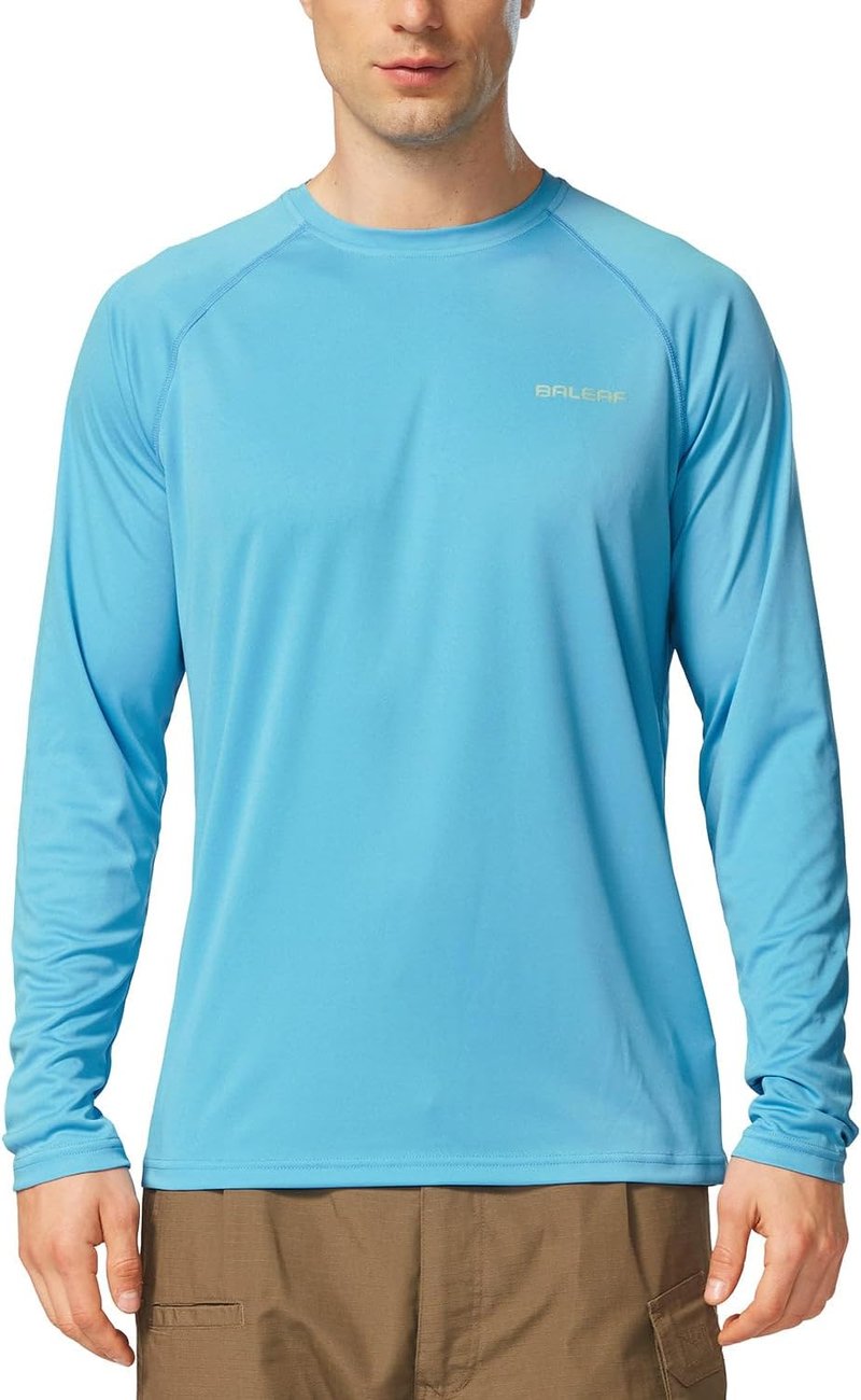 Baleaf Men's UPF 50+ Sun Protection Shirt - Quick Dry Long Sleeve Rash Guard for Fishing & Swimming