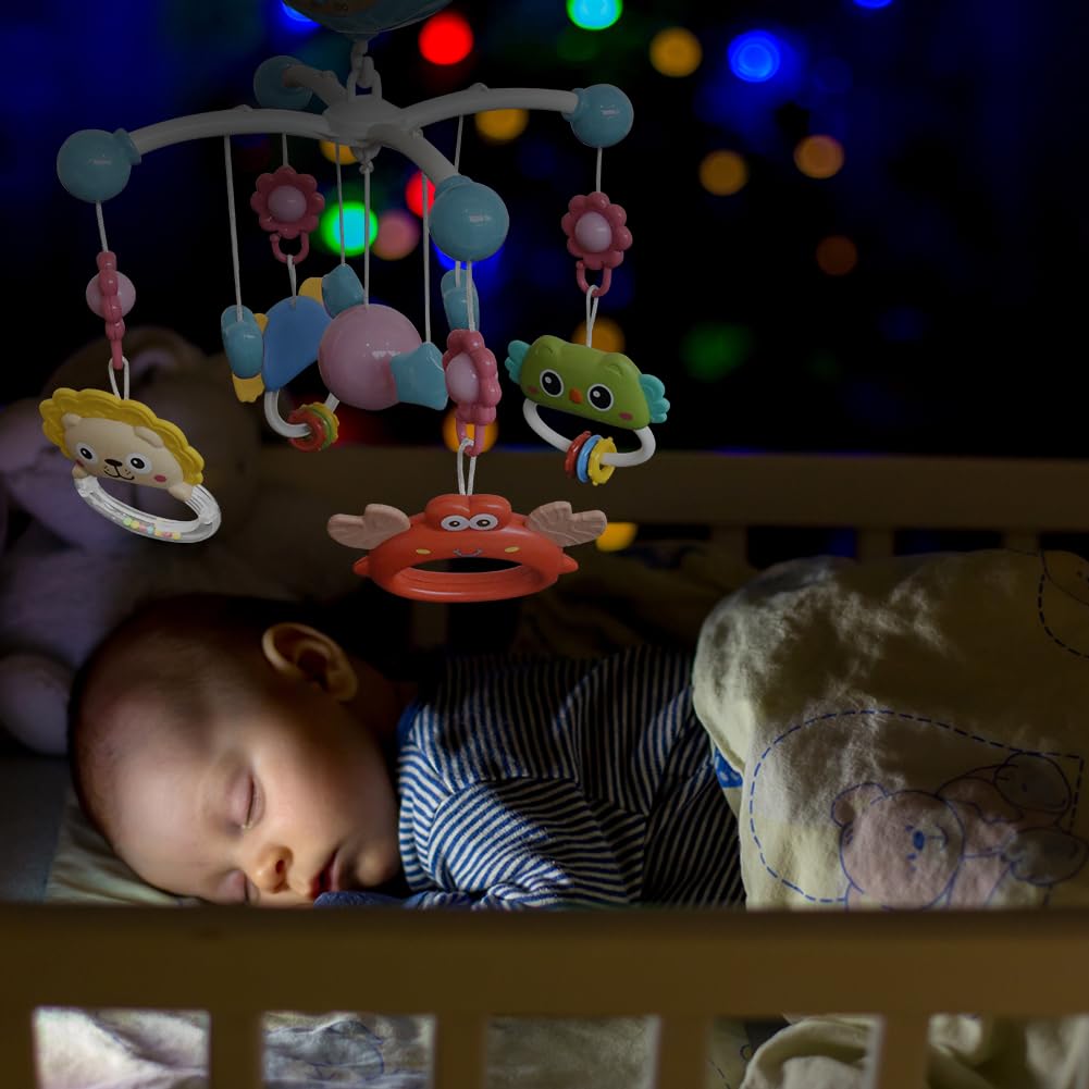 Aolso Baby Crib Toy, Baby Star Crib Mobile with Music and Lights, Cot Mobile Toy with Timing Function Projector and Remote Control, Baby Crib Toys for Boys Girls (Blue)