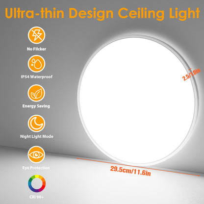 Yexati Bathroom Light 24W 3200LM 30cm Dimmable with Remote Control 6500K-3000K, IP54 LED Bathroom Light Ultra Thin Flush Ceiling Light Round for Kitchen Toilet Porch Bedroom Utility Room White