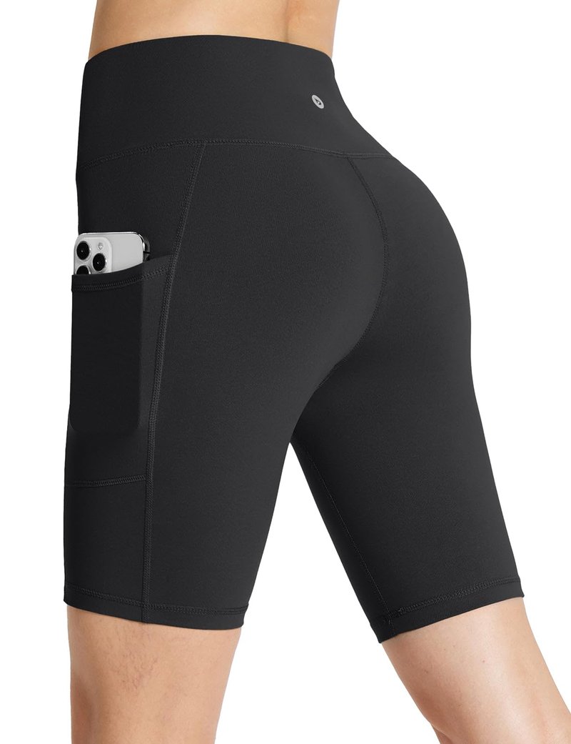 baleaf Women's High Waist Biker Shorts Tummy Control Spandex Shorts with 3 Pockets for Yoga Running Workout Compression 8" Black XXL