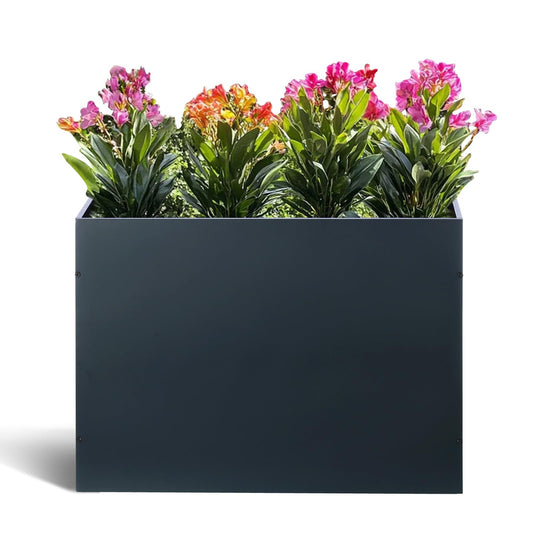 BAYN Metal Rectangular Planter Box Tall Planters for Outdoor Plants Modern Heavy Duty with Drainage Holes for Outside Indoor Patio Deck - Grey, 32”x 12”x 24”