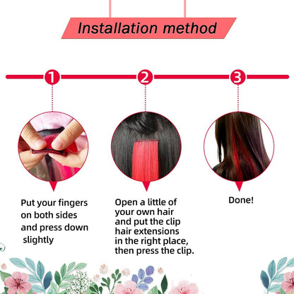 RINBOOOL Pink Hair Extensions Clip in, 22 Inch 10 Pcs Long Straight Colored, for Kids Girls Women Highlight Party, Synthetic