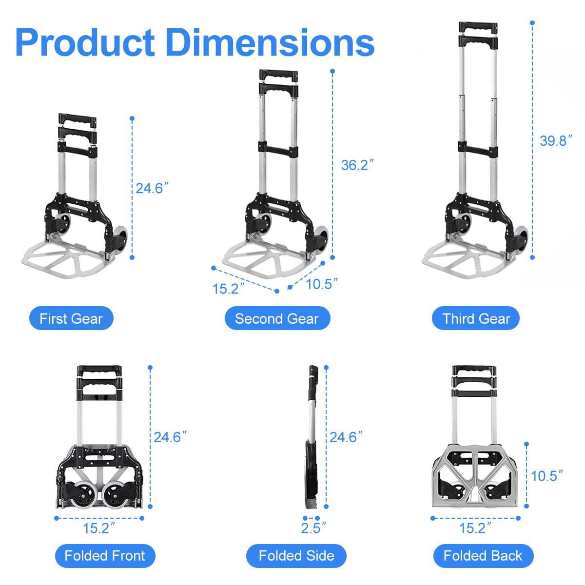 Folding Hand Truck Aluminum Portable Folding Hand Cart 155lbs Capacity Hand Cart and Dolly Ideal for Home, Auto, Office, Moving, Travel, Shopping