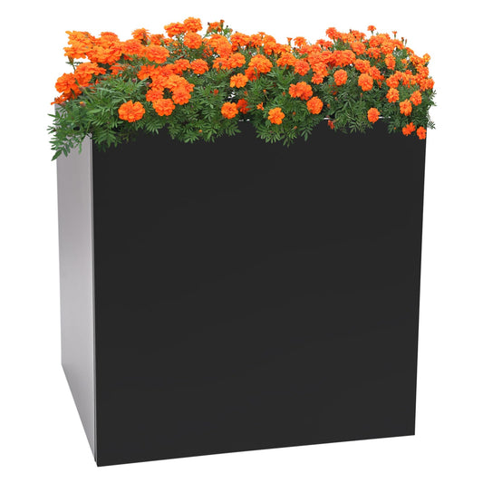 JJIESHENG Square Metal Planter Box, Galvanized Steel Planters Box, 26" L x 26" W x 26" H Large Black Planters Outdoor Cube Heavy Duty Flower Pot with Drainage Hole for Patio, Yard, Garden