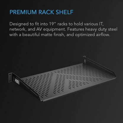 AC Infinity Vented Cantilever 1U Universal Rack Shelf, 10" Deep, for 19” Equipment Racks. Heavy-Duty 2.4mm Cold Rolled Steel, 60lbs Capacity