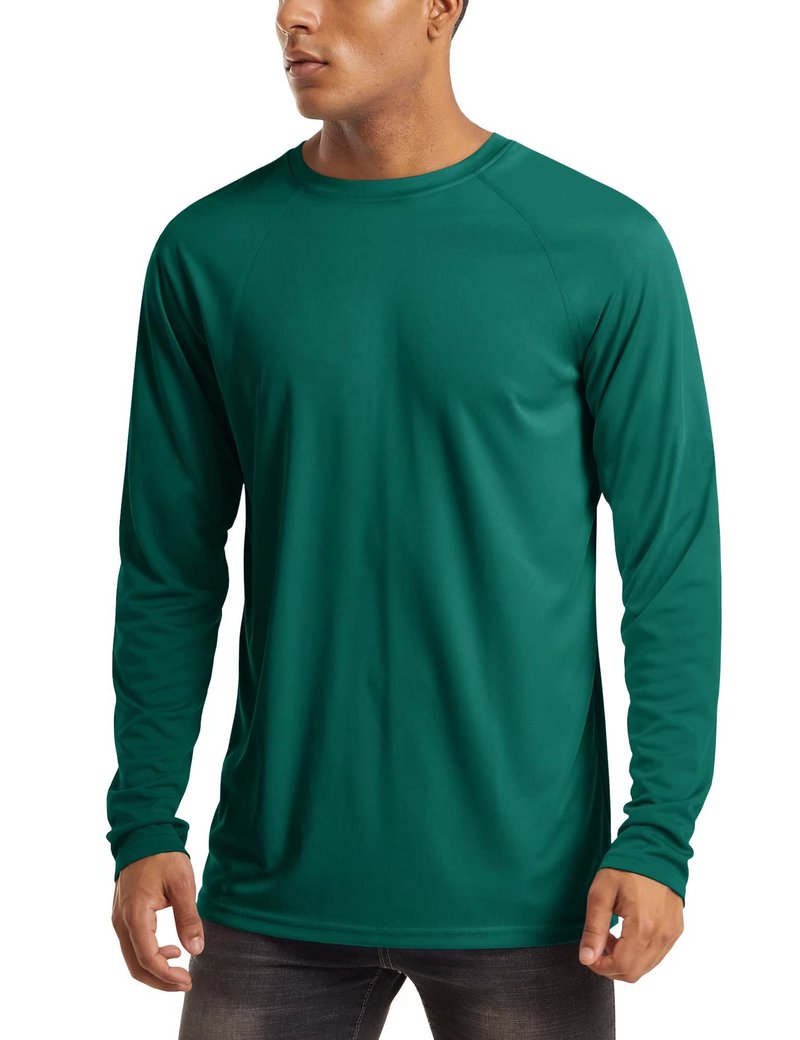 MAGCOMSEN Men's Athletic Long Sleeve Rashguard for Hiking & Climbing - Emerald Green