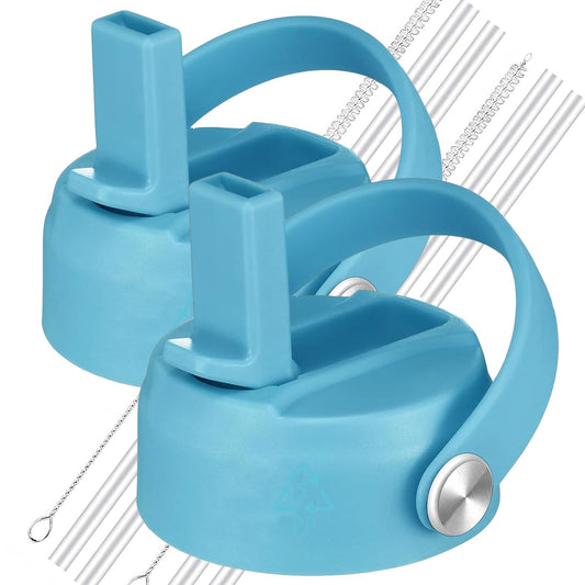 LLCJYYCY Lids with Straw for Hydroflask Wide Mouth 20 32 40 oz, Flex Straw Lid Fit for Hydro Flask Sports Water Bottles, Flexible Handle Replacement Lid Straws Cap Top Accessories (2 PCS Light Blue)