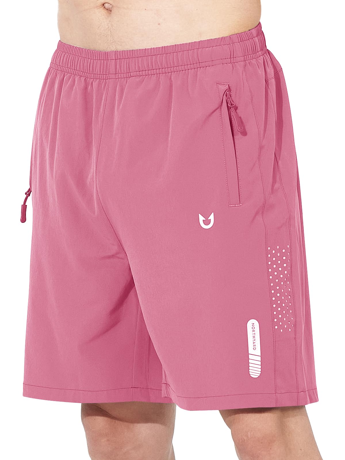 NORTHYARD Men's Athletic Running Shorts Gym Workout 7"/9"/5" Quick Dry Lightweight Sports Basketball Tennis 3 Zipper Pockets POWDERPINK L