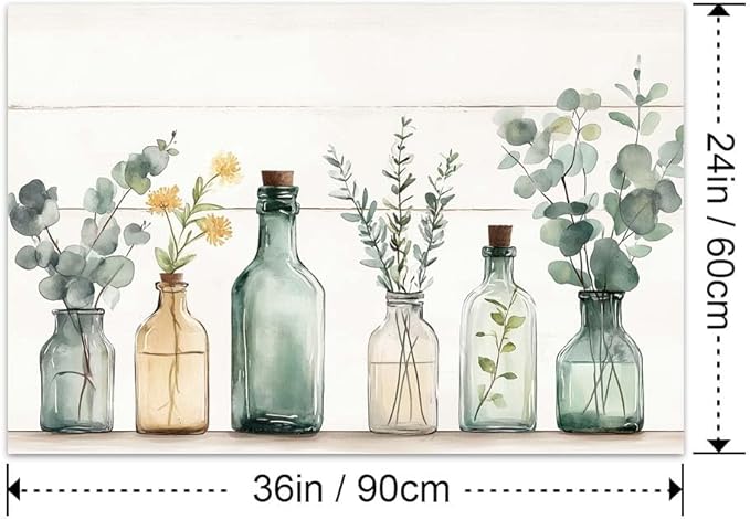 Yesad Kitchen Wall Décor Canvas Prints, Rustic Vintage Country Décor Bottles Plants Picture Farmhouse Wall Décor Poster Artwork for Cabin Living Room Bedroom Dining Room (Unframed,36”x24”, Bottle)