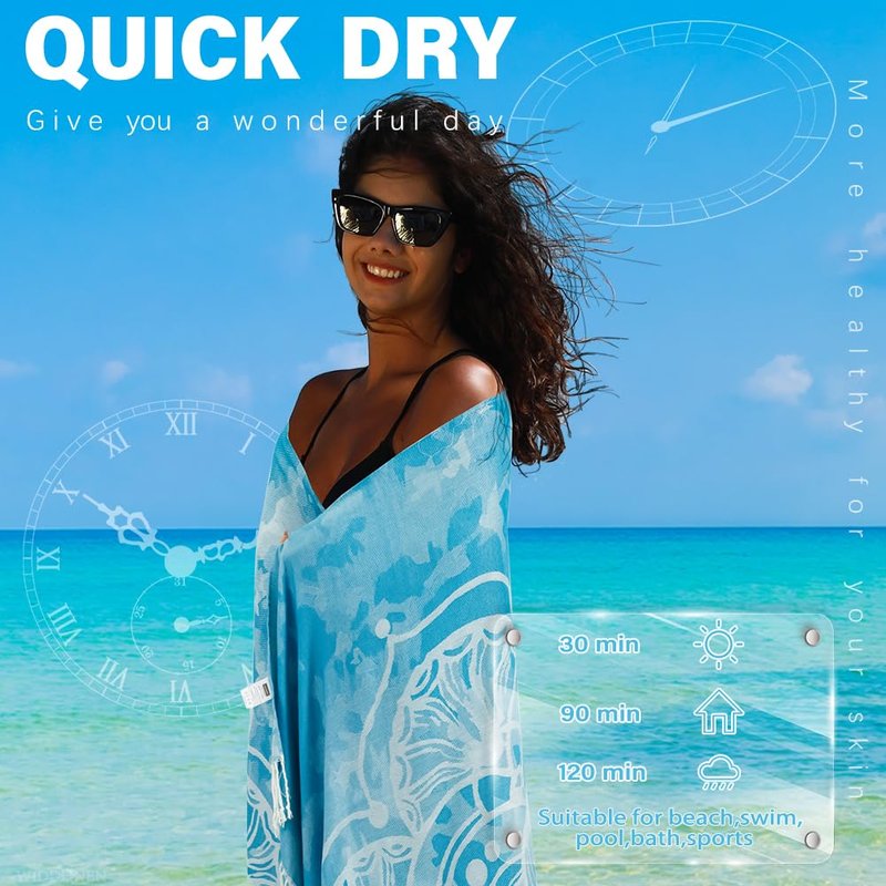 Widdonen Thin Turkish Beach Towel Lightweight Quick Dry Absorbent Cotton Bathroom Bath Pool Swim Towels Extra Large Oversized Sand Free Beach Accessories Essentials Cloud Gifts for Adult
