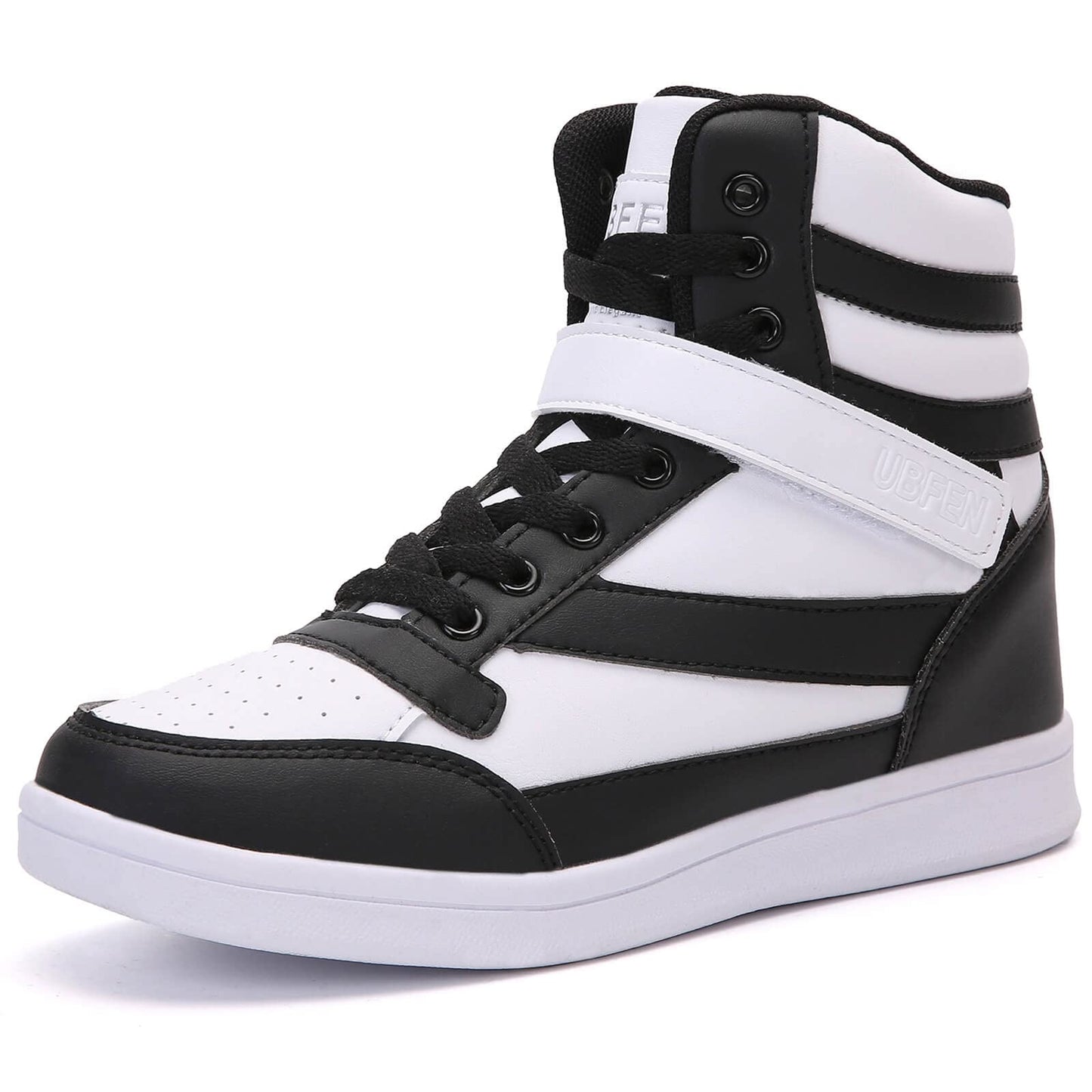 UBFEN Womens High Top Ankle Support Sneakers Black White Hidden Wedge Heel Retro Halloween Party Tennis Shoes for Girls Cosplay Removable Insole Footwear Size 7.5