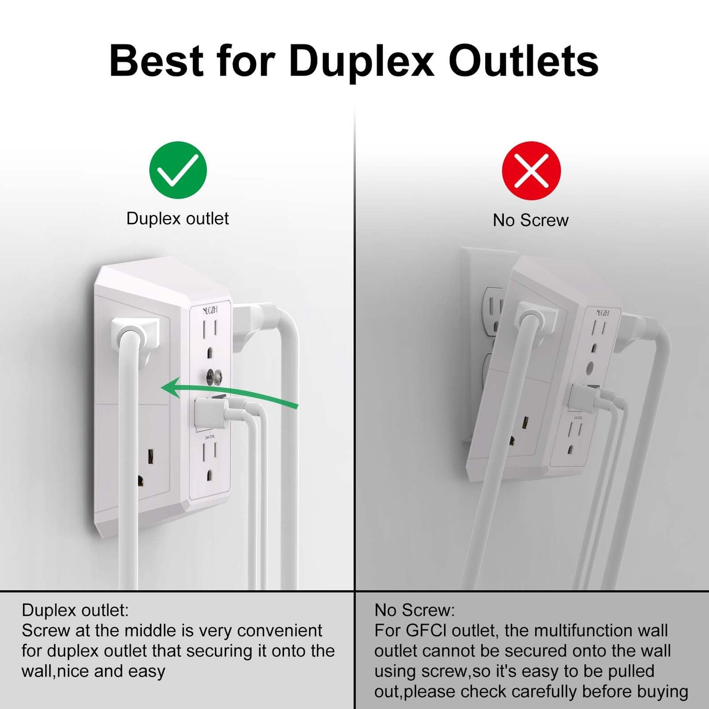 Outlet Extender Surge Protector - NUOZHI 6 Outlet Splitter with 4 USB Ports(2 USB-C), Multi Plug Wall Outlet 1680J Power Strip for Home Office Dorm Room Essentials, ETL, White