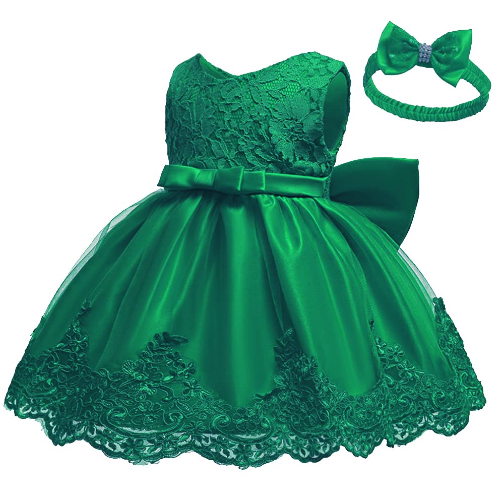 WZSYGDTC Little Girl Baptism Christening Lace Embroidery Dresses Toddler Wedding Bridesmaid Tutu Frocks(Green,12M)