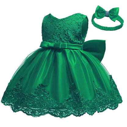 WZSYGDTC Little Girl Baptism Christening Lace Embroidery Dresses Toddler Wedding Bridesmaid Tutu Frocks(Green,12M)