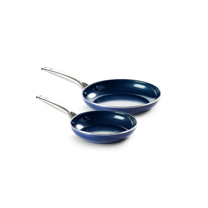 Blue Diamond 9.5” & 11" Nonstick Frying Pan Skillet Set, Diamond Infused PFAS & PTFE-Free Ceramic Pots & Pans, Dishwasher & Oven Safe, Stay Cool Handles, Durable Non Toxic Metal Utensil Safe, Blue