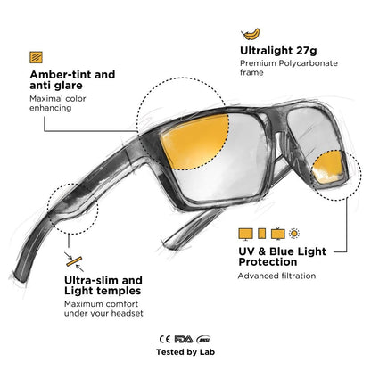 Horus X - Gaming Glasses | Blue Light Blocking Computer Screen Glasses | Anti Fatigue & Eyestrain for Men and Women | Amber