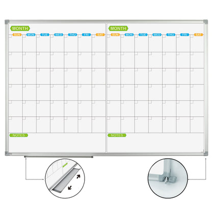 JILoffice Magnetic Dry Erase Calendar Whiteboard, 2 Month White Board Planner 36 X 24 Inch, Silver Aluminum Frame Wall Mounted Board for Office Home and School