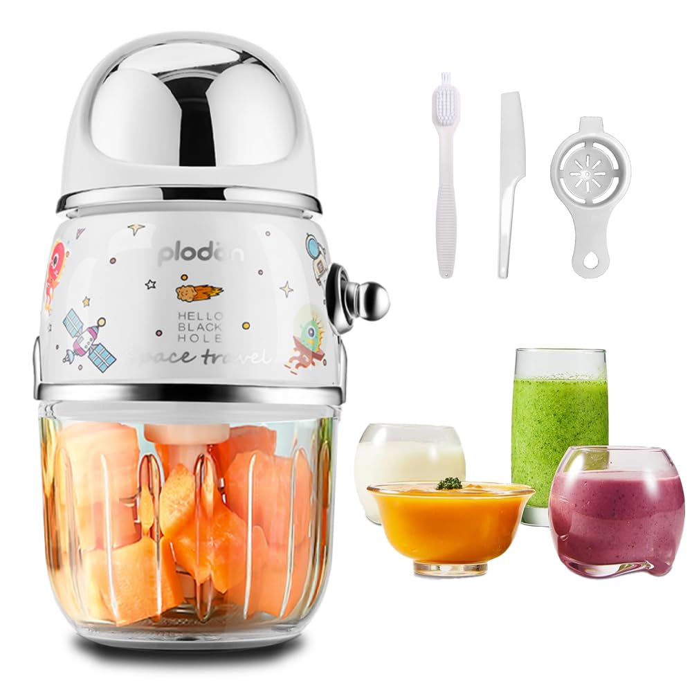 Baby Food Maker Mini Cute and Small Food Processor Puree Blender Grinder Chopper 1.2 Cup Glass Bowl with 6 Blade Electric (Spaceman-White(One Bowl))