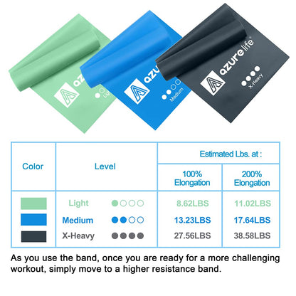 A AZURELIFE Resistance Bands,Professional Long Non-Latex Elastic Stretch Bands,Exercise Bands for Physical Therapy, Yoga, Pilates, Rehab, at-Home or The Gym Workouts, Strength Training