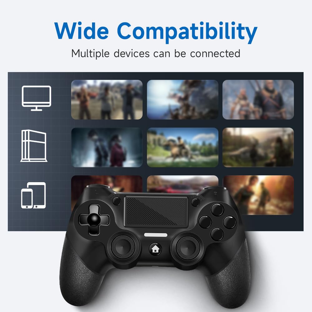 AceGamer 2 Pack for PS4 Controller, Wireless Controllers for PS4/Pro/Slim/PC, with Non-Slip Grip of Both Sides and 2 USB-C Cable! (Midnight Black * 2)