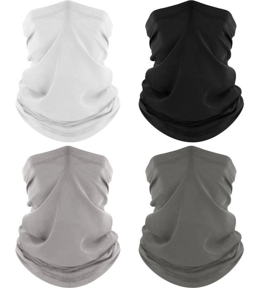 ROXUN 4 Pack Neck Gaiter, Cooling Breathable Face Mask UV Protection Scarf Hiking Bandana for Men/Women Black+White+Gray+Light Gray
