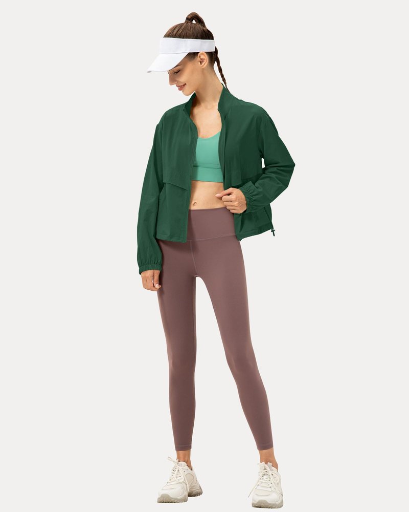 Locachy Women's Lightweight Zip Up Athletic Jacket Stand Collar Windproof Sun Protection Workout Outdoor Jacket Mysterious Green XS