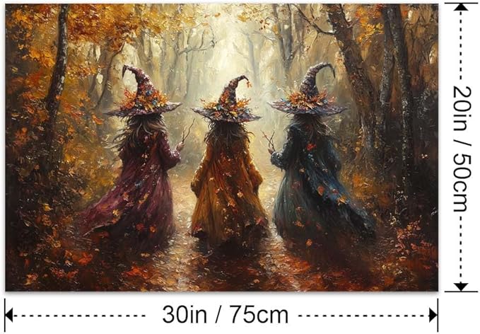 Yesad Three Witches in The Forest Canvas Wall Art, Halloween Décor Vintage Posters Pictures Décor Fall Wall Décor for Living Room Bedroom (Unframed,30”x20”,Three Witches)