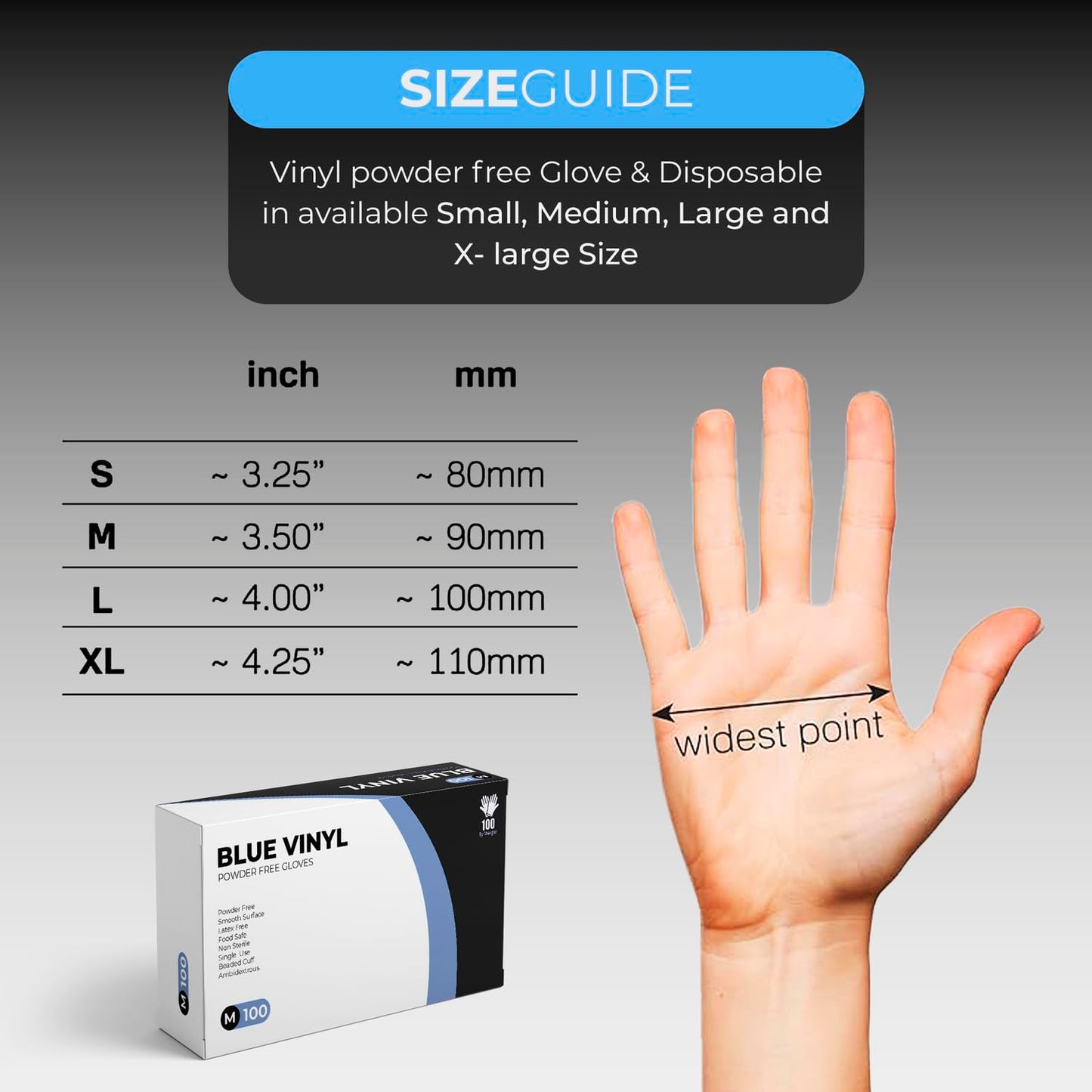eatasty Disposable Gloves, Size M, Pack of 1000, Blue Vinyl Gloves, Powder Free, Latex Free, Comfortable Fit, Suitable for Food Handling, Cleaning, Hairdressing & Multi-Purpose Use