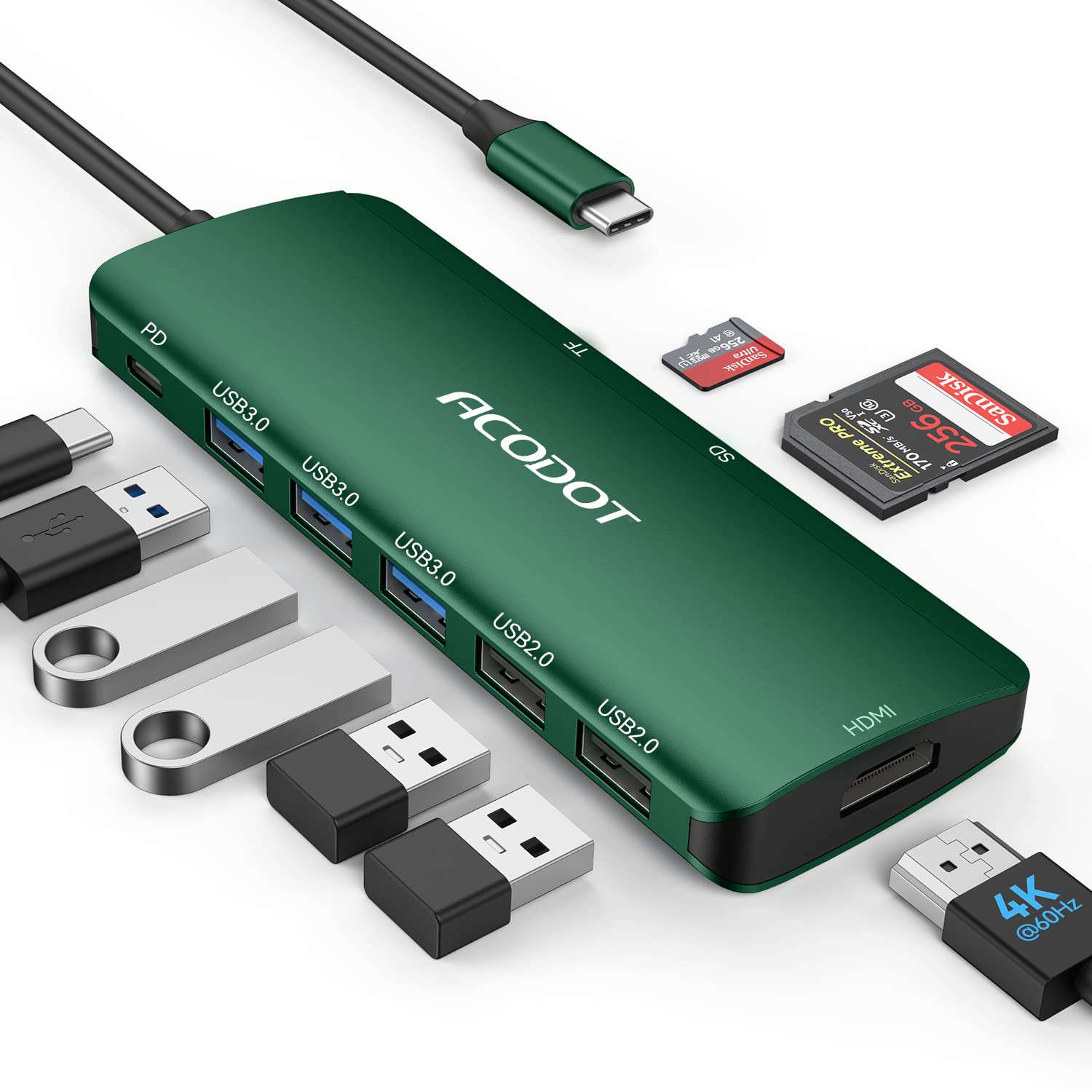 Adapter With Spikes Computer USB C Hub, Acodot 9 in 1 USB C to 4K@60HZ HDMI Multiport Adapter, 3 US ...