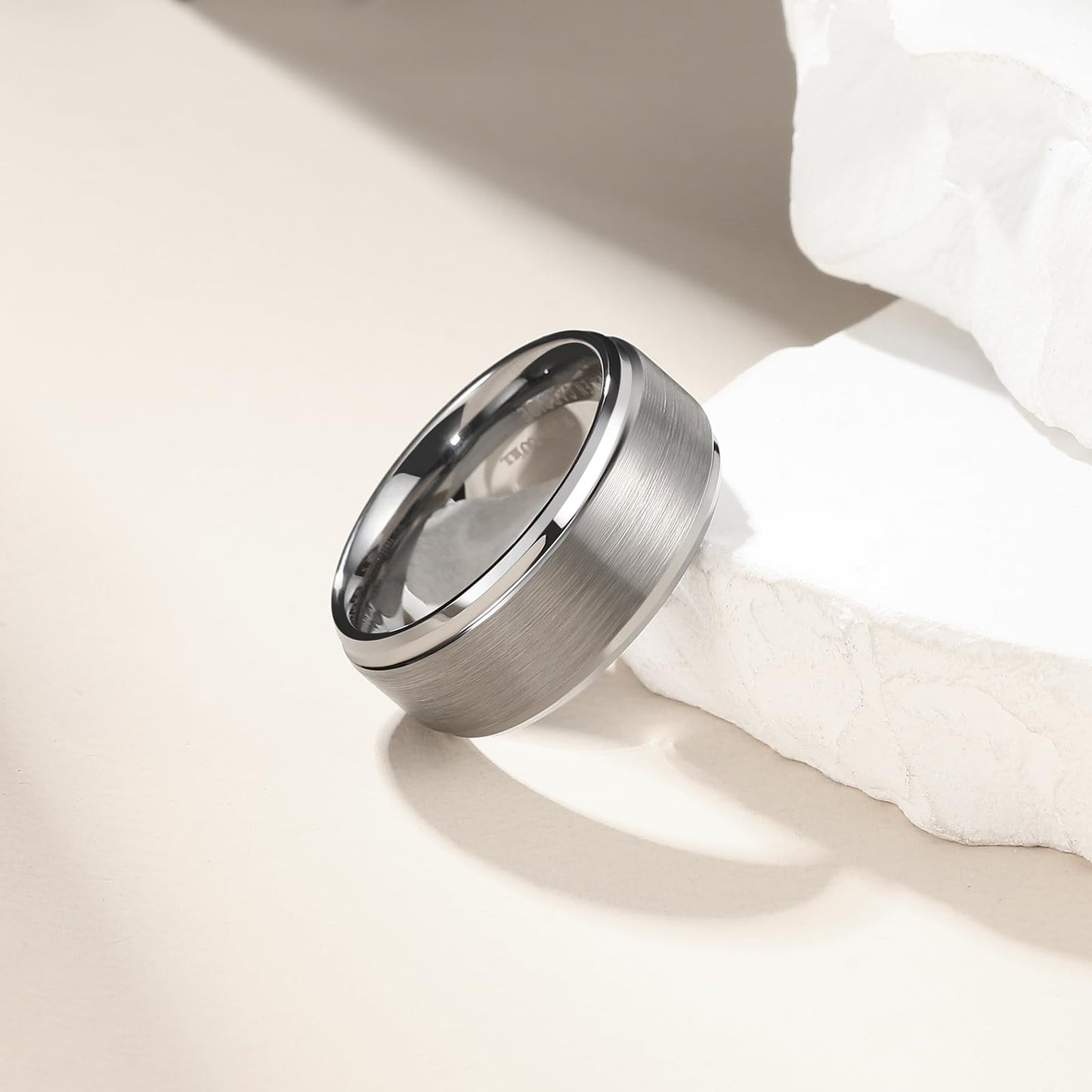 King Will Basic Men's Tungsten Carbide Ring 8mm Polished Beveled Edge Matte Brushed Finish Center Wedding Band 11.5