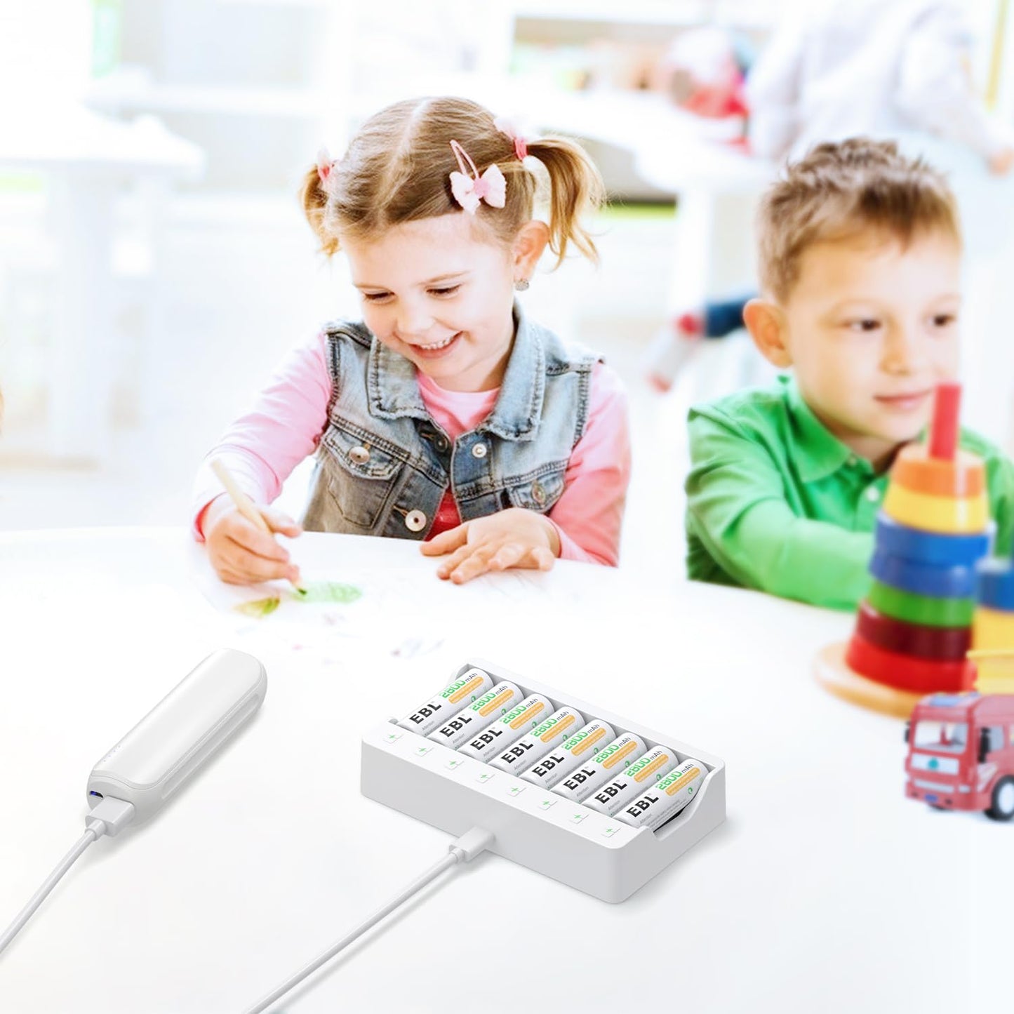 EBL Rechargeable AA Batteries 8 Pack, Ni-MH 2800mAh Double A Battery and 8-Bay AA AAA Individual USB Battery Charger for NIMH NiCd Battery