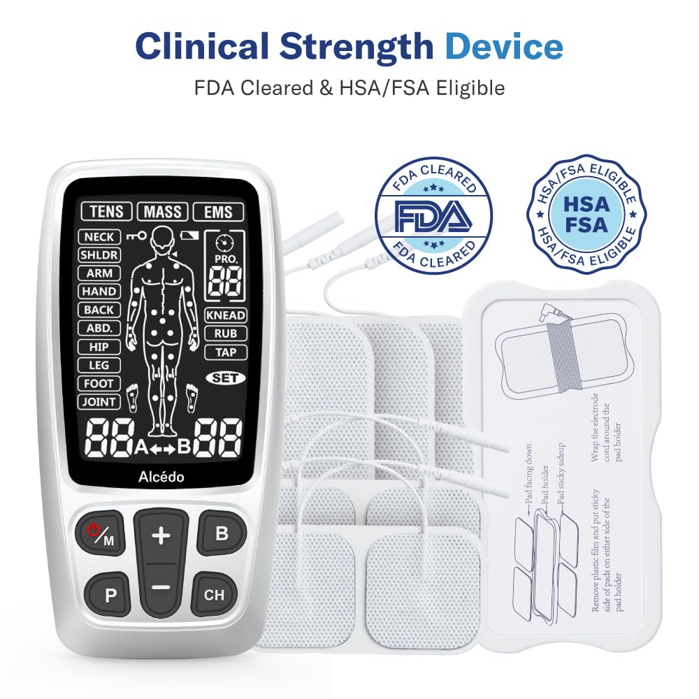 Alcedo TENS Unit + EMS Combination Machine Muscle Stimulator for Pain Relief, Electric Rechargeable Pulse Massager with 41 Modes for Back/Neck Pain Therapy