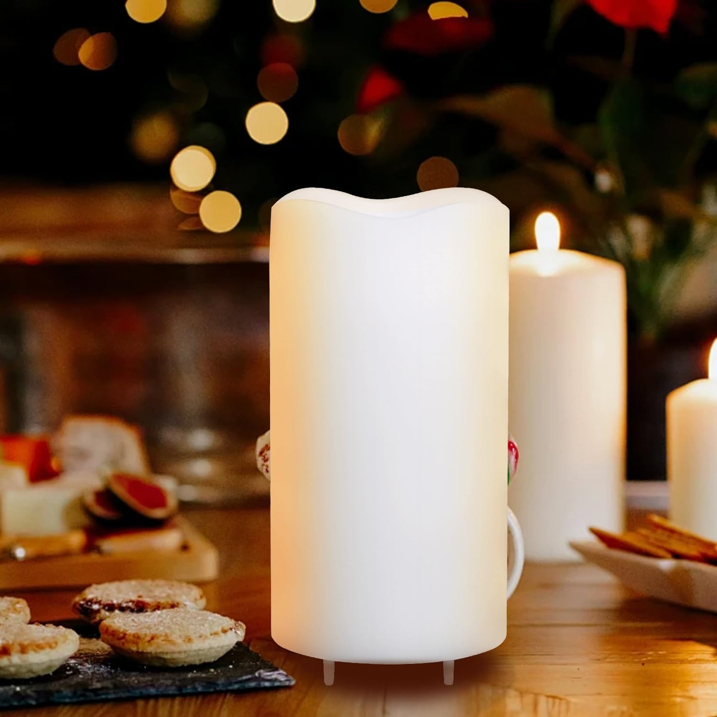 XingsLight Christmas Decorations Flameless Candles with Snowflake Projector Lights Battery Operated LED Candle Indoor Xmas Light Projection with Remote and Timer