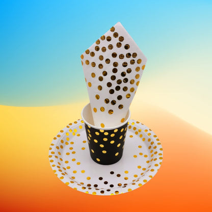 CEILIWEN 50PCS White & Gold Polka Dot Party Napkins, 33x33CM White with Gold Cocktail & Dinner Serviettes
