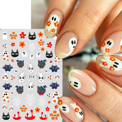 Halloween Nail Art Stickers Decals Halloween Horror Spooky Self-Adhesive Nail Designs Supply Halloween Devil Ghost Spider Web Nail Decals for Women Girls DIY Manicure Tips Horror Party Nail Decoration