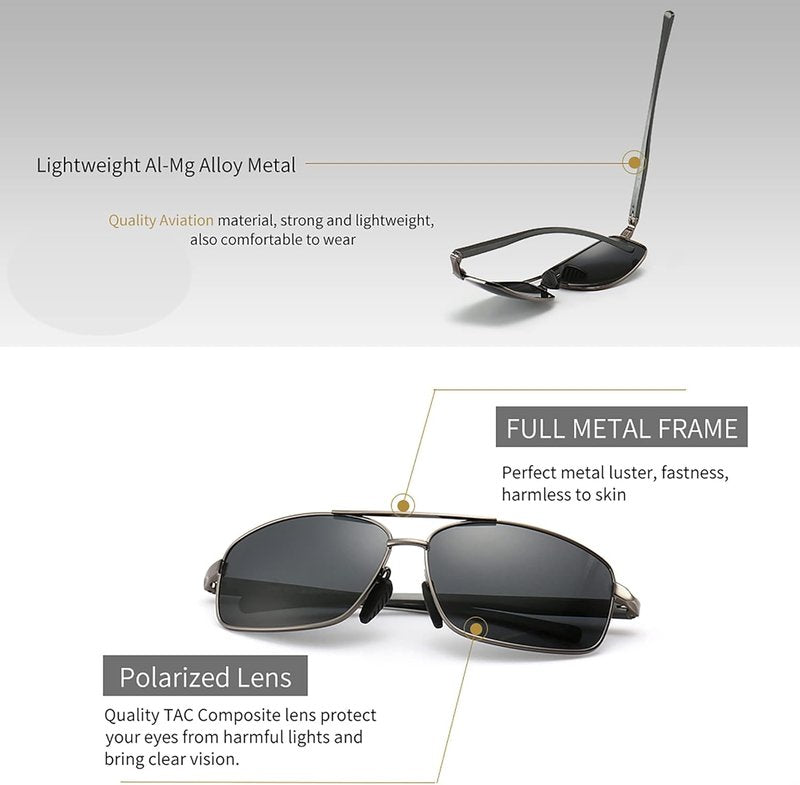 SUNGAIT Ultra Lightweight Polarized Sunglasses for Men - UV400 Protection, Stylish Rectangular Design