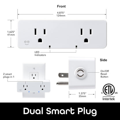 Geeni Switch Duo Double Smart Plug, White, 2 Outlets – No Hub Compatible with Alexa and Google Assistant, Requires 2.4 GHz Wi-Fi