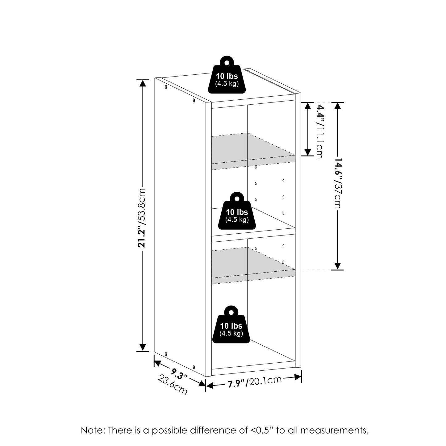 Furinno Fulda 2-Tier Space Saving Storage Shelf Bookcase, 8-Inch Width, White