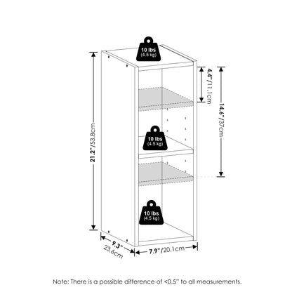 Furinno Fulda 2-Tier Space Saving Storage Shelf Bookcase, 8-Inch Width, White