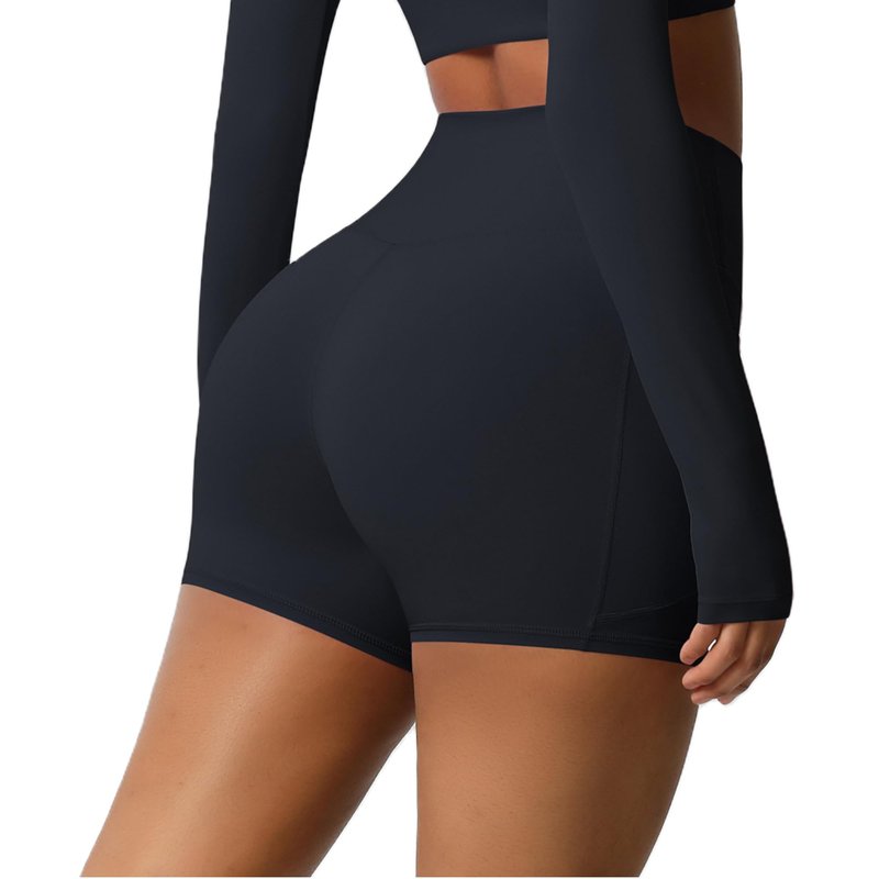 JUNMAO Women's High Waisted Yoga Shorts with Pockets - Buttery Soft Tummy Control Leggings, Breathable & Durable for Workout Black