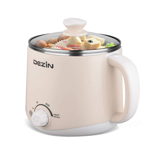 Dezin Electric Pot, 1.6L Ramen Cooker, Hot Pot Electric Stainless Steel, Multifunctional Cooker for Egg, Pasta, Soup, Porridge, Oatmeal with Temperature Control and Keep Warm Function