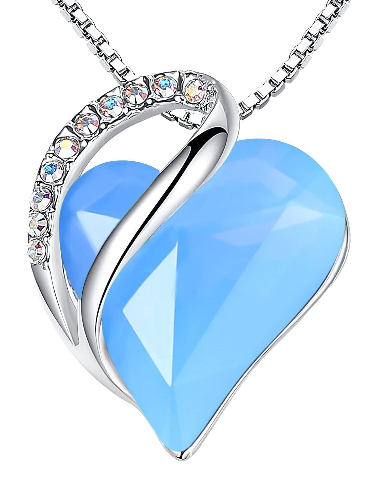 Leafael Valentine's Day Gift Necklaces for Women, Infinity Love Birthstone Heart Crystal Pendant, Birthday Anniversary Jewelry for Wife, Mom, and Her, Silver Plated, 18" + 2" Adjustable Chain