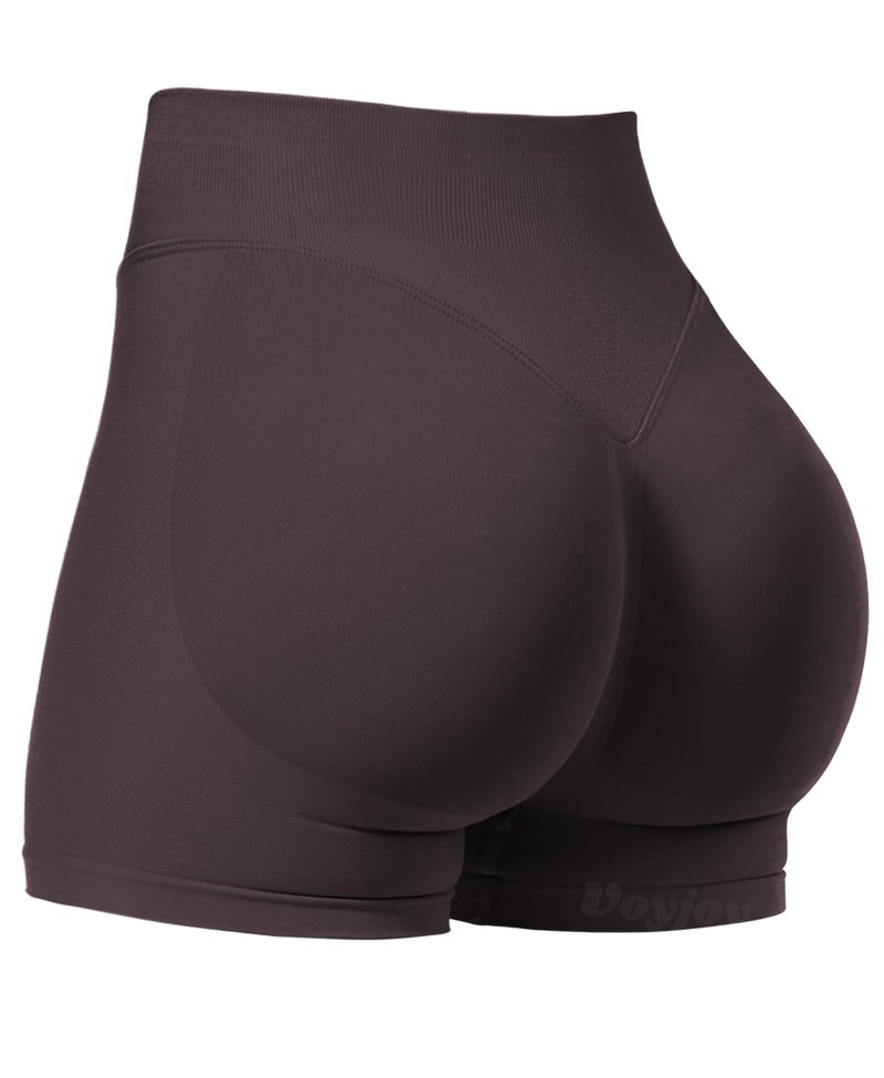 VOYJOY Women Workout Impact Shorts 2.5"/ 3.6"/ 4.5"/ 6" Scrunch Butt Lifting Gym Seamless Booty Biker Shorts Dark Brown