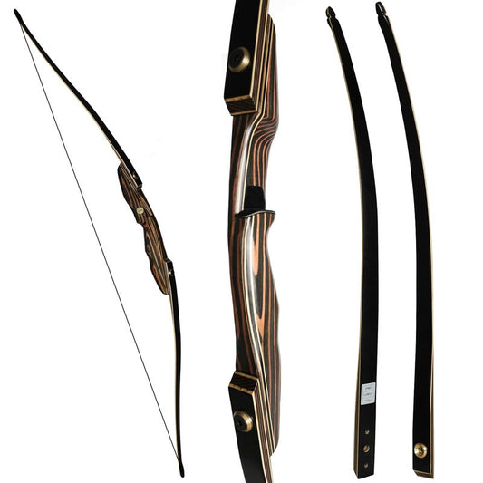PMZ Archery Longbow, 65'' Wooden Takedown Professional Longbow for Hunting, Right Hand Traditional Bow for Adults Beginners to Advanced Outdoor Practice (Brown Riser, 45lbs)