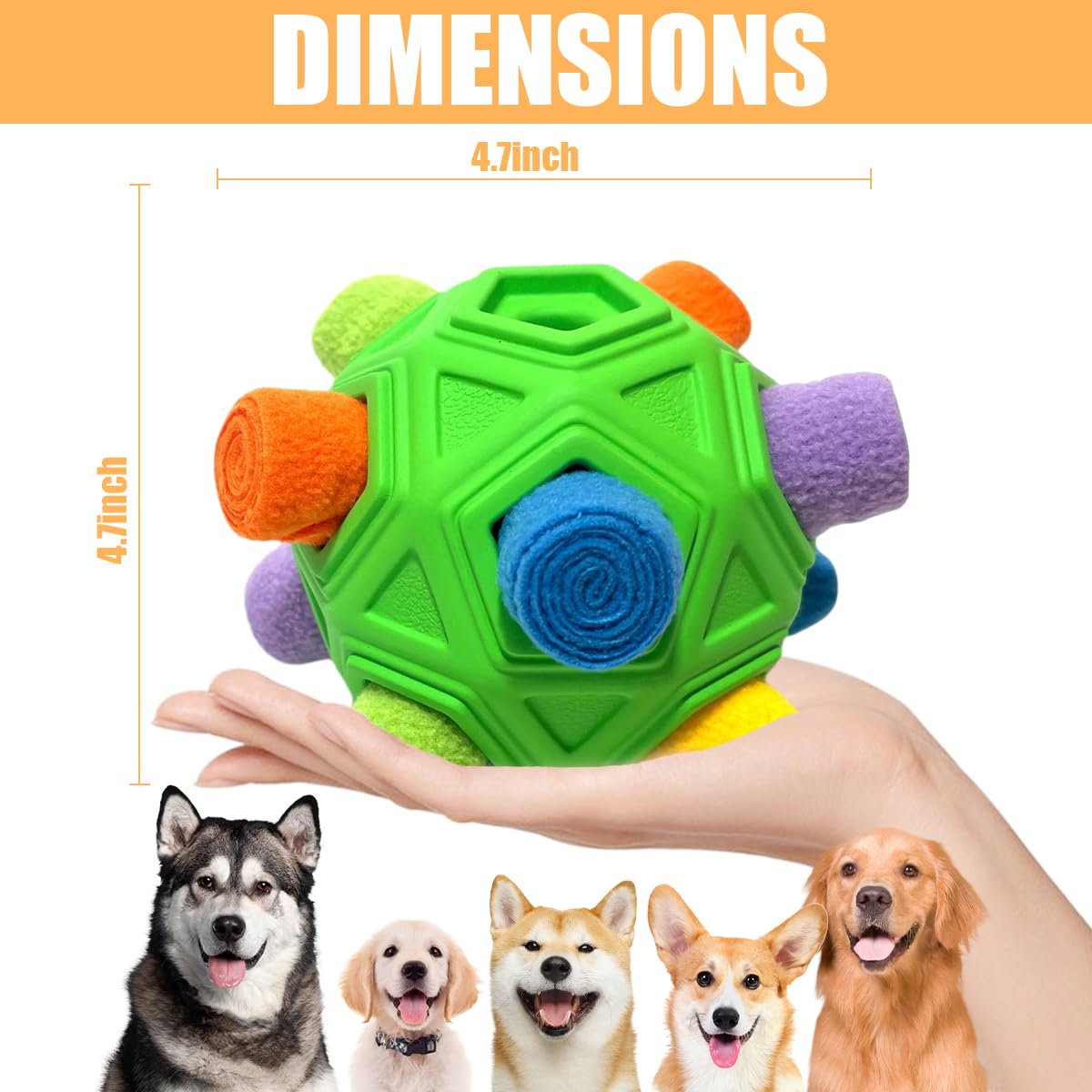 Dog Snuffle Ball-Interactive Puzzle Dog Toys Encourage Natural Foraging Skills Slow Feeder for Training and Stress Relief, Cloth Strip Hiding Food Chew Toys with Squeaky Carrot Toy for Any Size