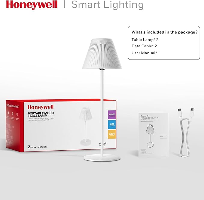 Honeywell Cordless Table Lamps Rechargeable Set of 2, M1 Sunturalux Portable LED Desk Lamp 5200mAh 4Color 9RGB Dimmable Bedside Lamps for Restaurant/Bedroom/Bars/Party/Camping Night Light